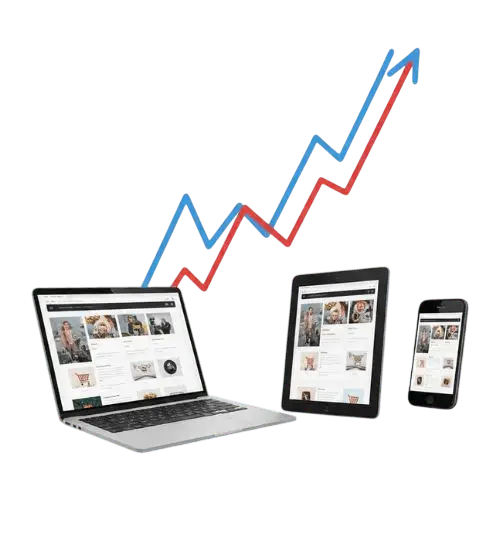 Tienda online en Miami abierta en múltiples dispositivos mostrando crecimiento de ventas y optimización ecommerce.