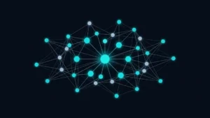Red de nodos representando un agente de inteligencia artificial conectado a procesos empresariales